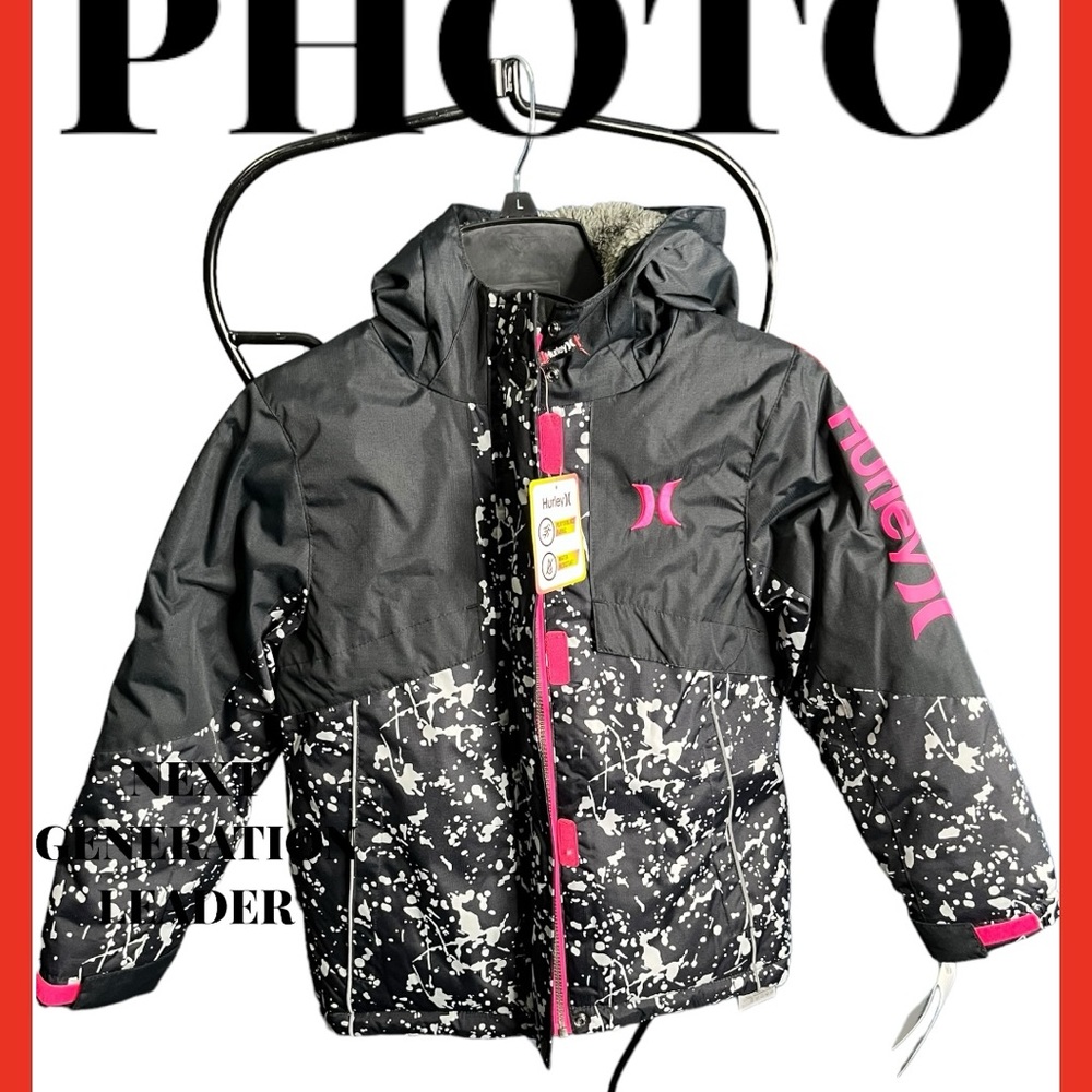 NWT Hurley Snowboarding Girls Sz S (8-10) Hooded Warm Coat Pink & Black